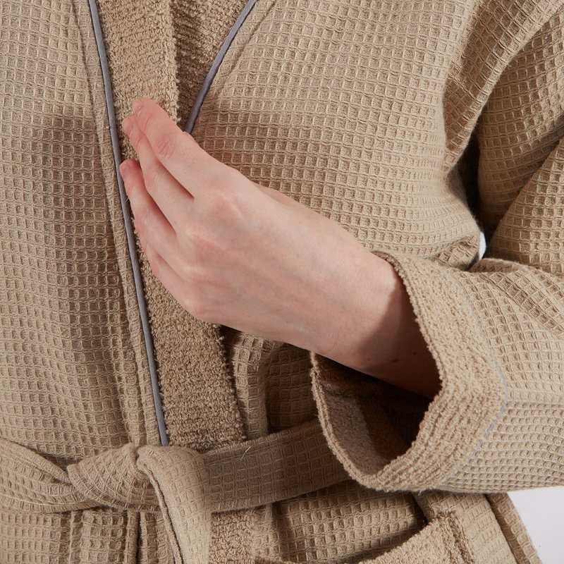 Hammd Waffle Gender Neutral Mid-Calf Bathrobe with Pockets, Taupe,  L/XL