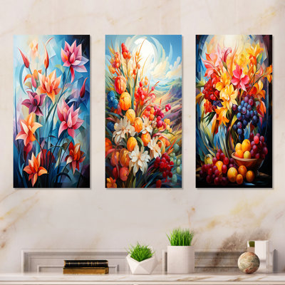 Blossoming Colors Blossoming Harvest Fruit - Floral Metal Wall Art Set Of 3