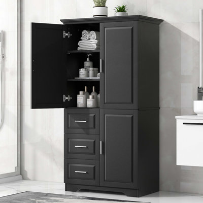 Armoire de rangement haute et large avec portes pour salle de bain / bureau, trois tiroirs