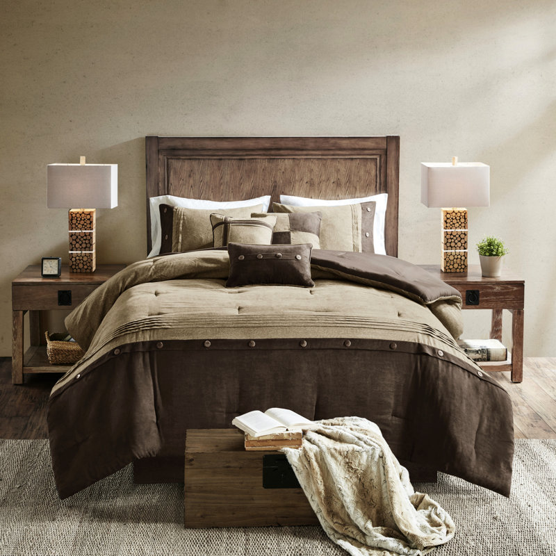 Édredon grand 7 pièces en faux suède brun - décor de chalet, oreillers décoratifs et suède, Brun