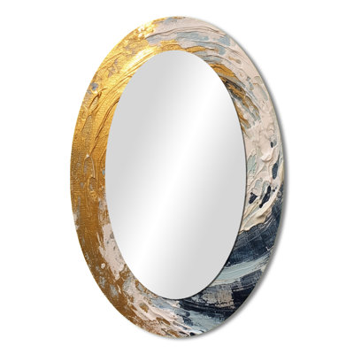 Gold And Blue Spiral Nebula - Abstract Oval Decorative Mirror On Metal