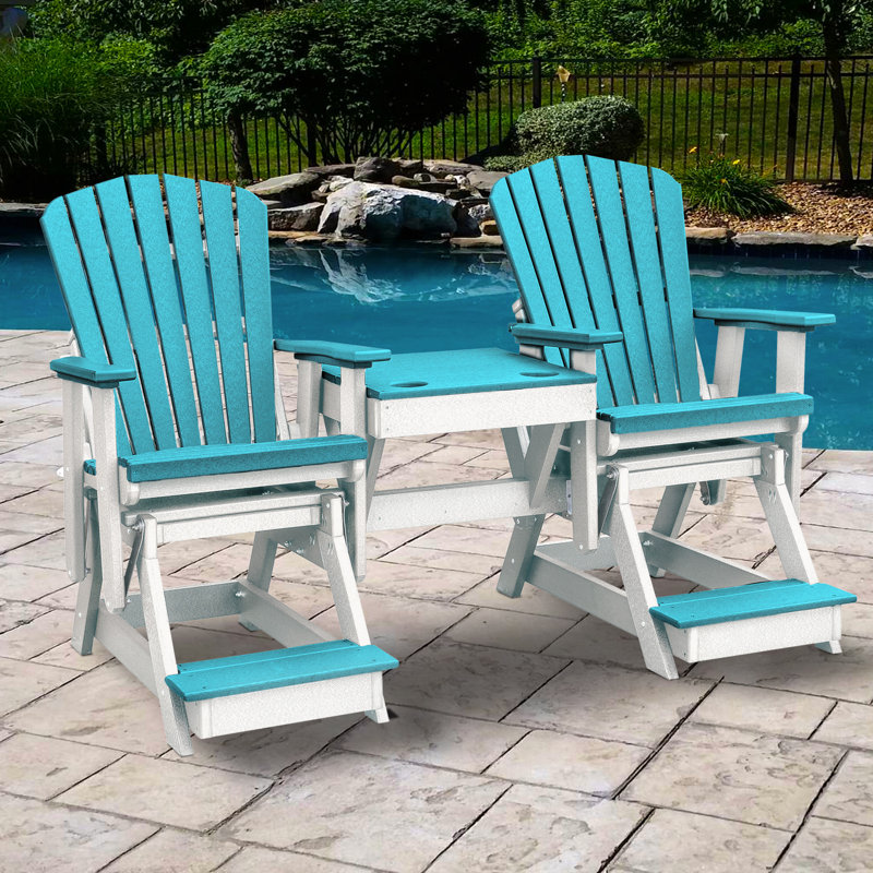 Banc d'extérieur en bois de polyéthylène coulissant Oxyoke, Bleu / blanc