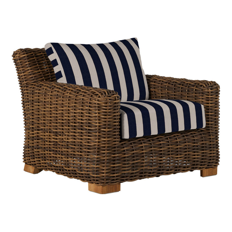 Montauk Lounge - Raffia, No Welt, Cabana Navy Stripe Sunbrella®, Standard Plus