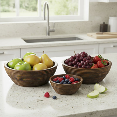 Cascade Handcarved Mango Wood Nested Bowls – Set of 3
