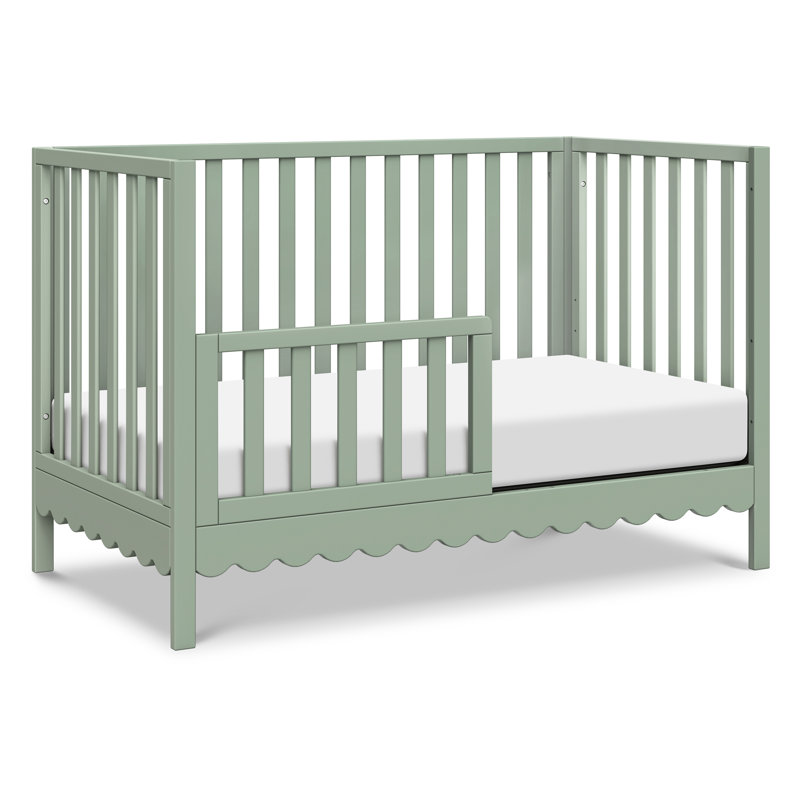 Light Sage Pine Wood Convertible Crib with Scallop Detailing