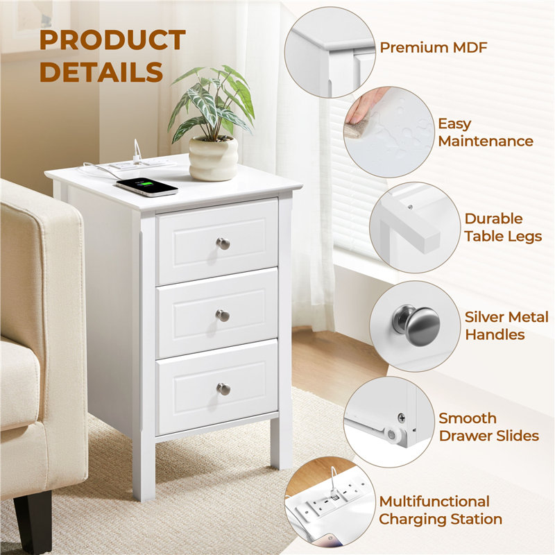 Stanislav 3 Drawer Bedside Table