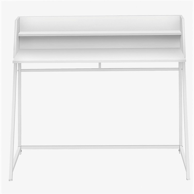 Bureau d'ordinateur, bureau personnel, ordinateur portable, tablettes de rangement, l 48 po, travail, stratifié blanc, métal blanc, contemporain, moderne
