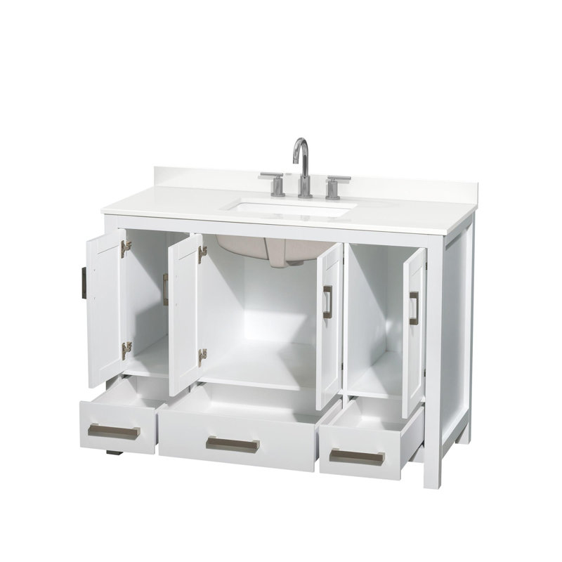 Meuble-lavabo simple autoportant 48 po avec plateau en quartz Sheffield, Blanc, Quartz blanc