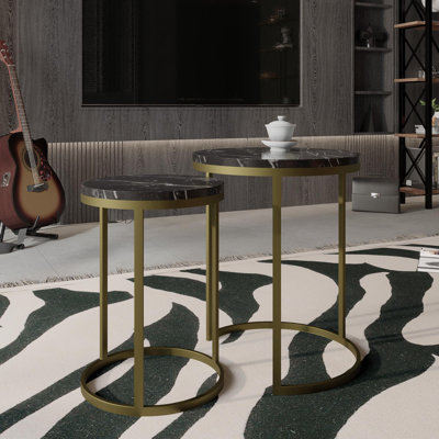 Table basse ronde en simili marbre Alari