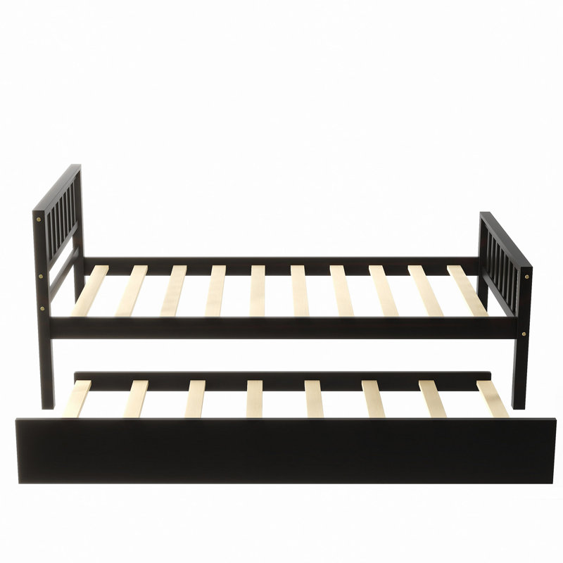 Lit avec lit gigogne, cadre de lit plateforme avec tête et pied de lit, pour un petit espace de vie dans la chambre à coucher, aucun sommier nécessaire