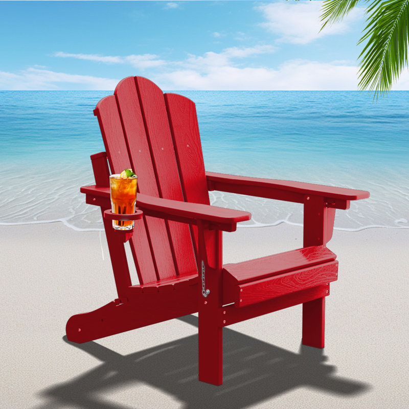 Chaise Adirondack pliante Kahn avec porte-gobelet , Rouge pâle
