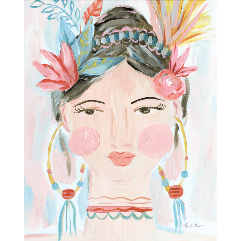 Boho Lady II, Bohème, Visage, Femme, Rosé, Boucles d'oreilles, Mode, Rouge, Rose, Bleu, Bleu sarcelle, Cyan, Bandeau