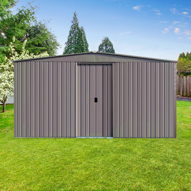 New Outdoor Storage Shed Has Two Functions: Metal Shed And Firewood Shed 13 Ft×11 Ft , More Suitable For Winter , Grey