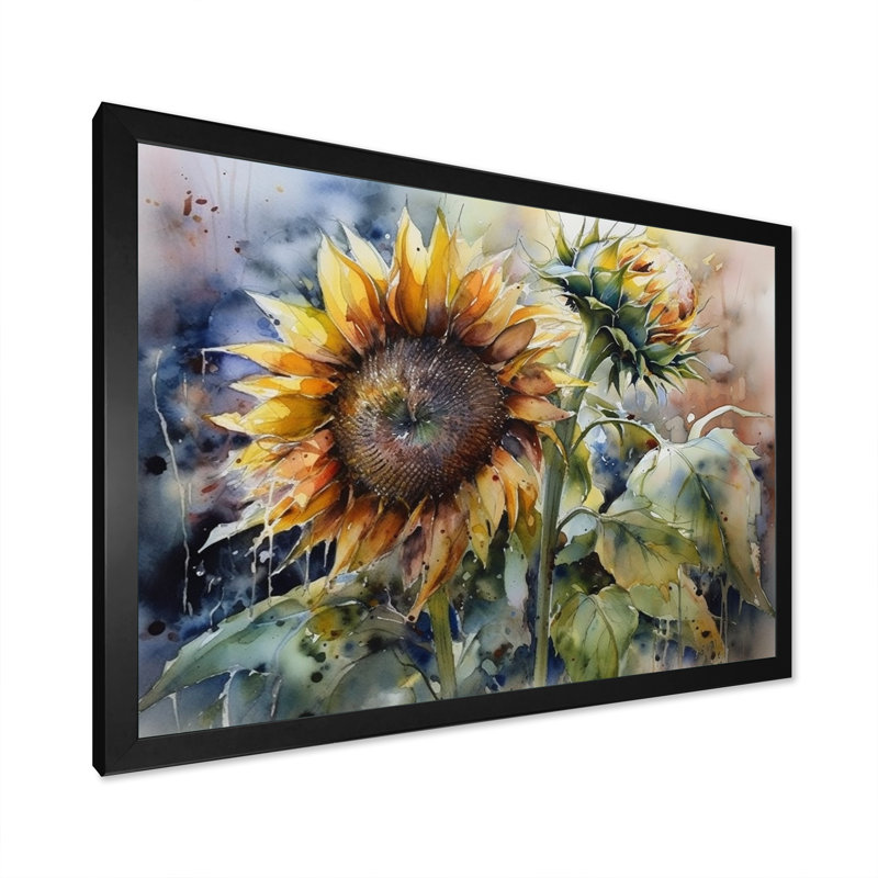 Jaune tournesol symphonie IV - impressions encadrées de tournesol, Cadre noir, H 24 po x l 32 po x P 1 po