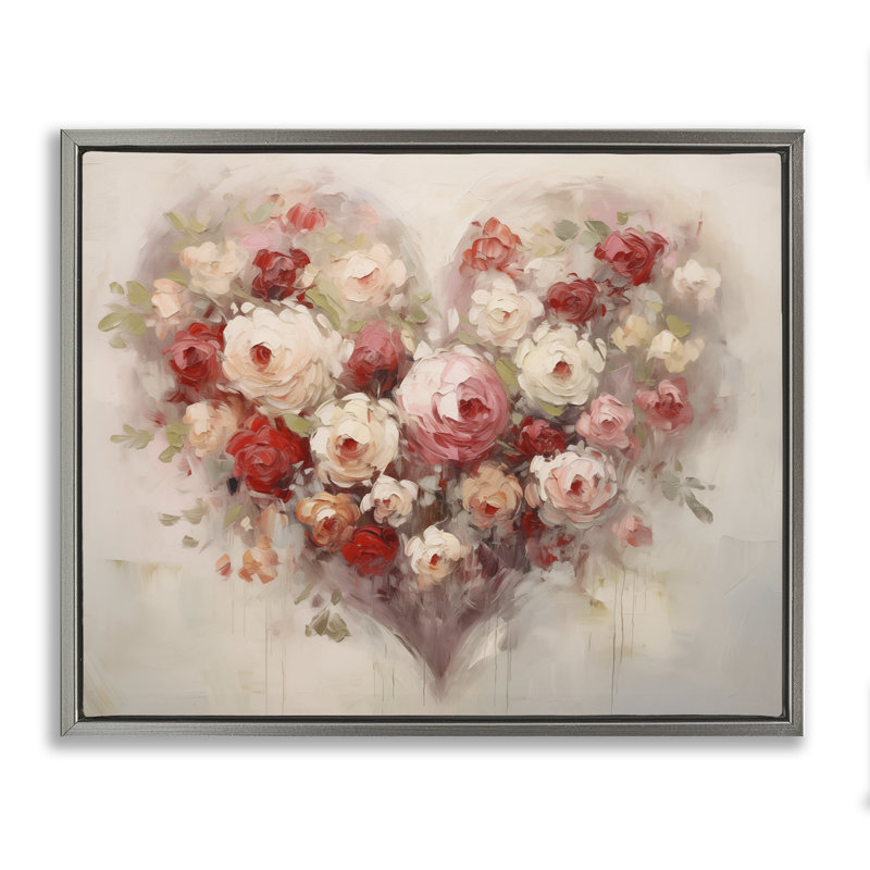 Cadre flottant Valentine Roses Heart, design par Arlington Prints, H 25 po x l 31 po, Cadre flottant gris lustré