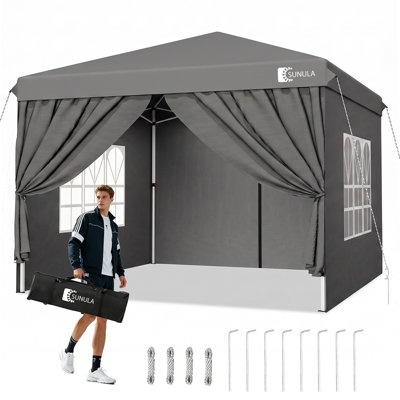 Tente pliante Sunula 10x10 pi avec 4 parois latérales, tente extérieure robuste et imperméable pour jardin, camping et événements (Gris)