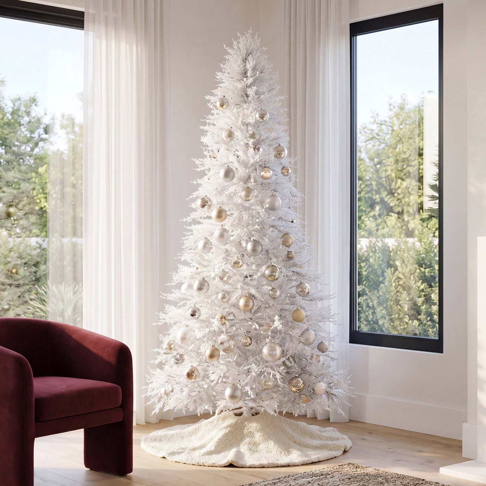 Pre-Lit White Christmas Tree, 6.5'