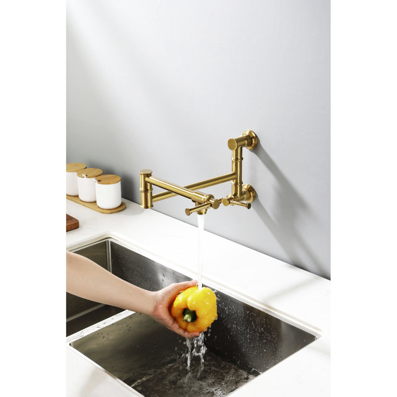 Robinet de remplissage de cuve en laiton doré - fixation murale, surface facile à nettoyer, laiton à deux poignées, or, aérateur de débit d'eau silencieux, goutte à goutte