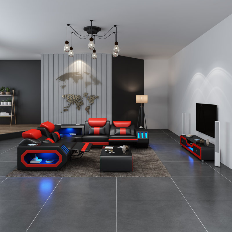 Spaceship Sectional, Black/Red Genuine Leather