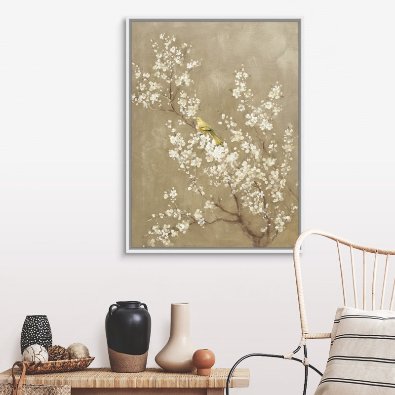 Art mural sur toile blanche, cerisier blanc, H 32 po x l 24 po, Cadre flottant blanc