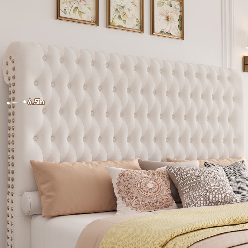 Kanisha Upholstered Storage Bed with Button Tufted Velvet Headboard, 4 Drawers