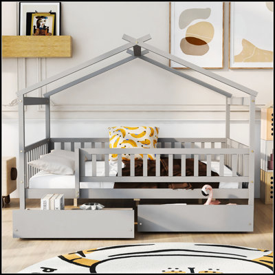 Lit fantaisiste en bois avec deux tiroirs pour enfants, parfait pour le rangement et l'imagination