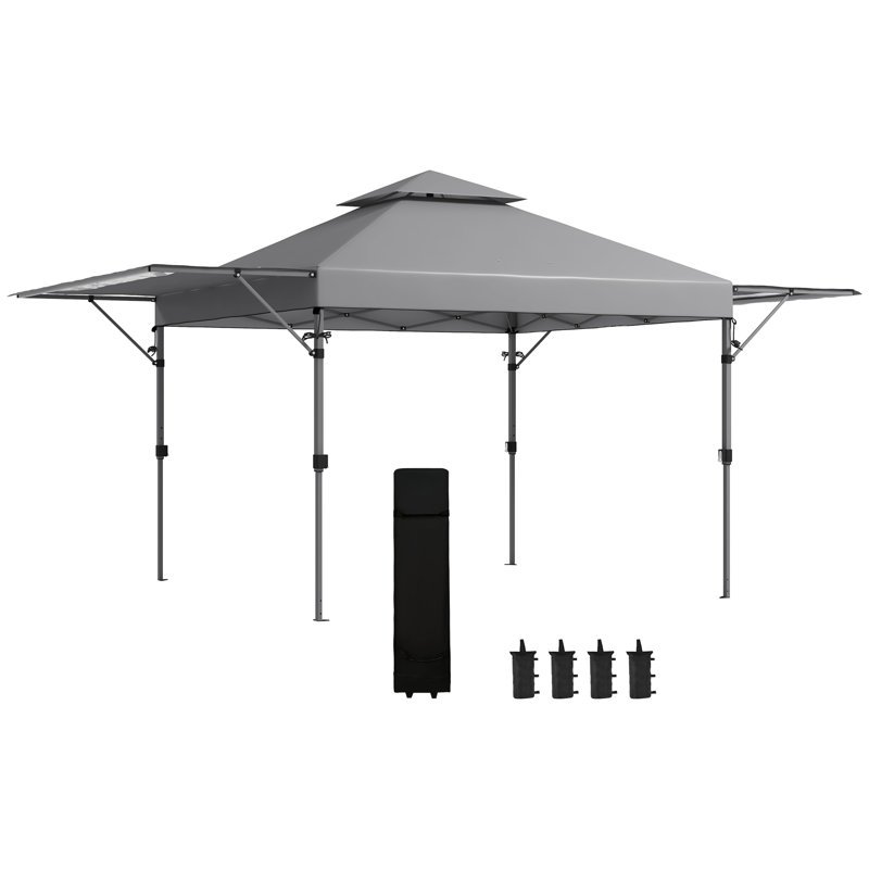 Outsunny 3 x 3(m) Pop Up Gazebo with Extend Dual Awnings, 1 Person Easy up Marquee Party Tent, Grey