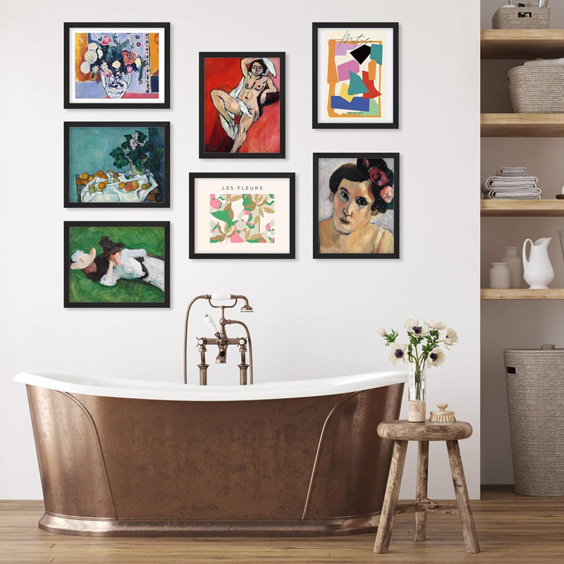 Multicolore Fine Art Classic Retro Portrait géométrique abstrait sur papier, reproduction de 7 pièces, Cadre simple noir