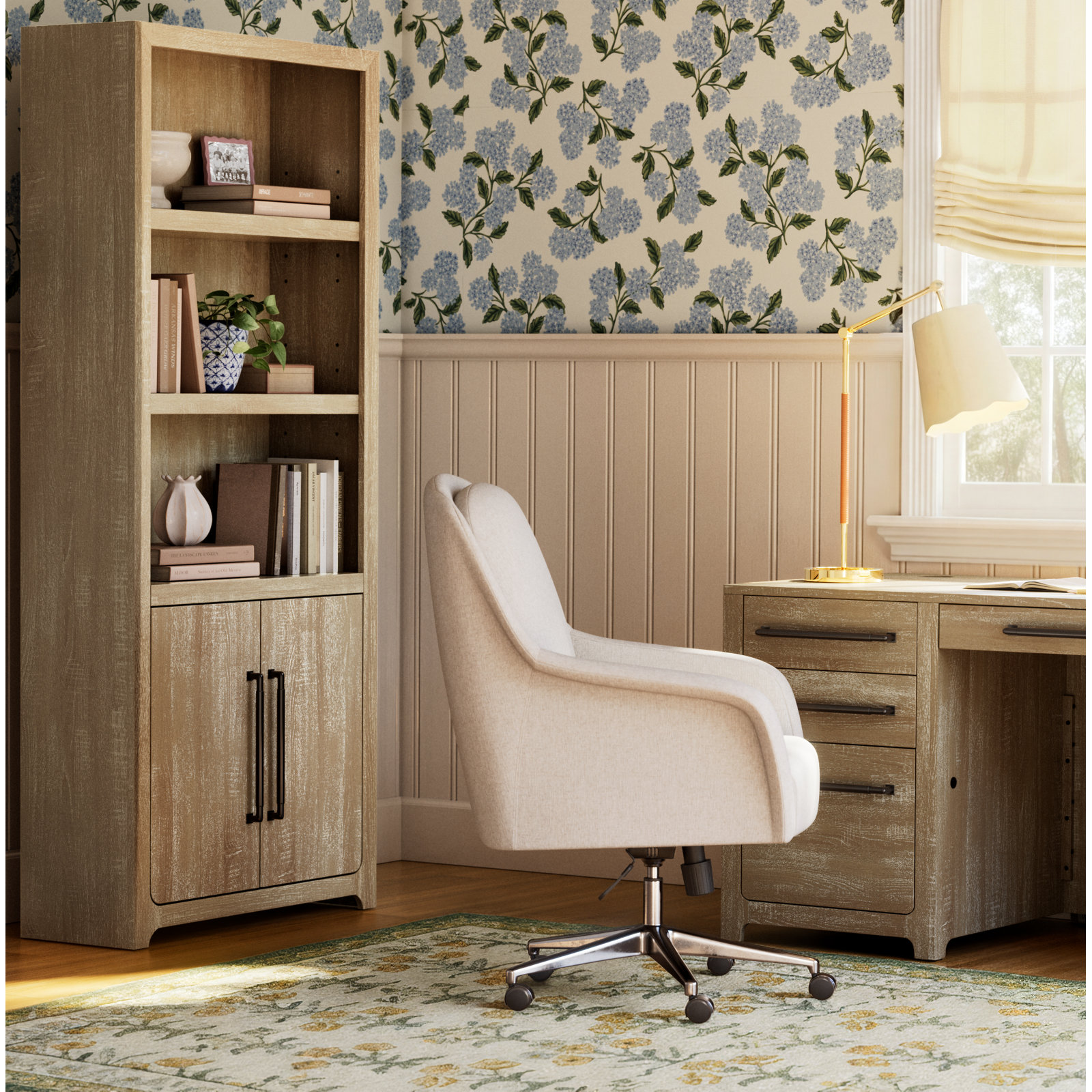 Hydrangea White Peel and Stick Wallpaper, Blue