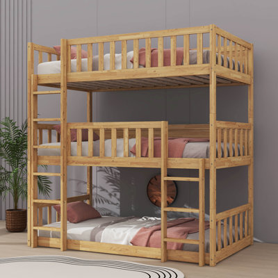 Twin-Sized Triple-Deck Rubber  Bunk Bed Fully Outfitted With Ladders And Guardrails