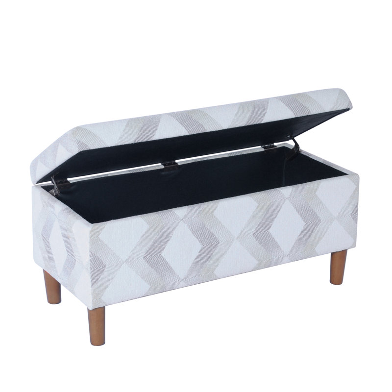 Banc de rangement rembourré 100% polyester Besart, Crème / Chevron gris, Natural Wood