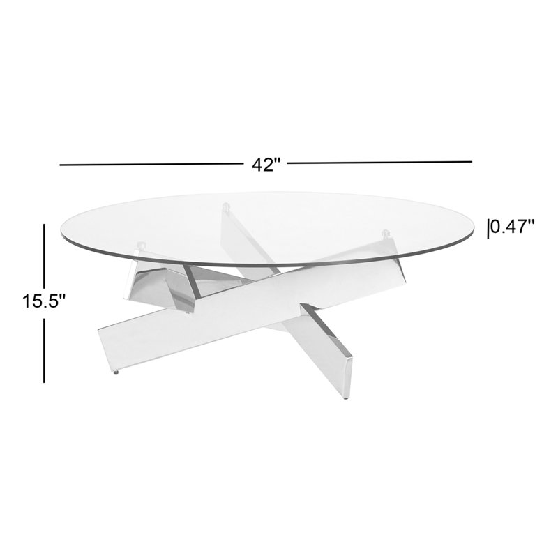 Tassone Glass Top Single Coffee Table, Polished Stainless Steel