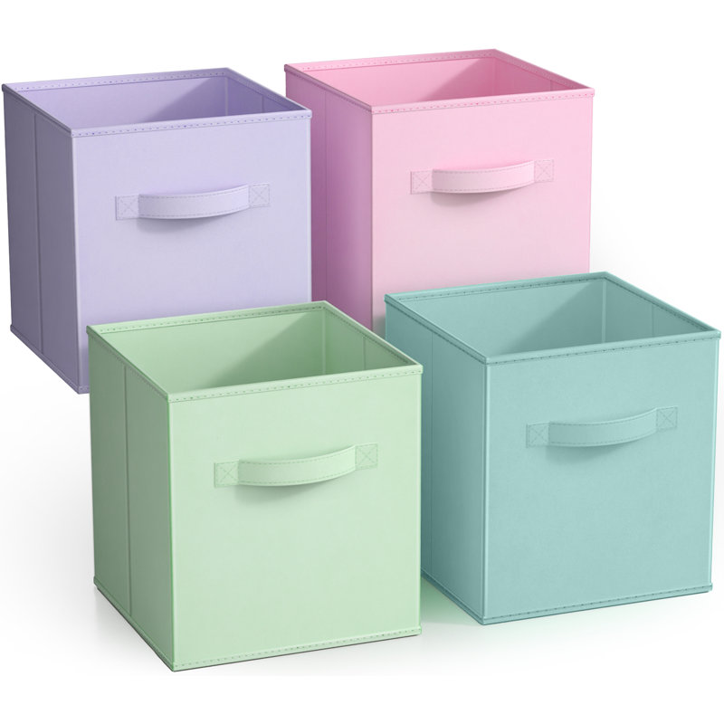 4 Pack 11" Foldable Fabric Storage Cube Bins with Handles, Purple/Pink/Green/Sage