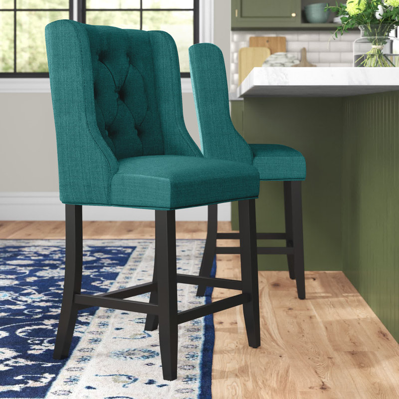 Tabouret capitonné en tissu Baronet, Bleu sarcelle, Tabouret de bar (hauteur de 26,5 po), 2