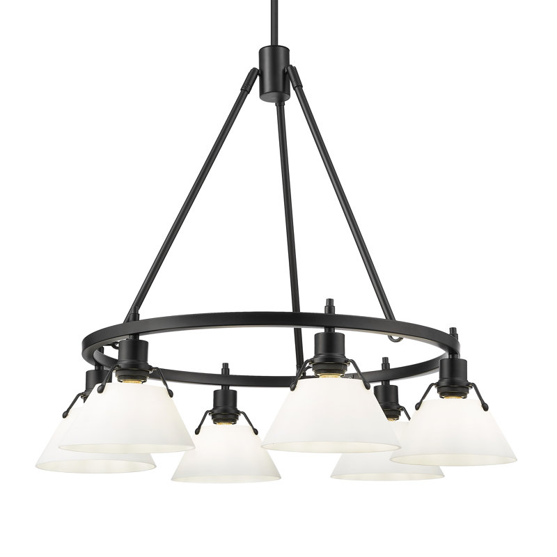 Felda 6 - Light Steel Dimmable Cone Chandelier, Matte Black, Opal Glass