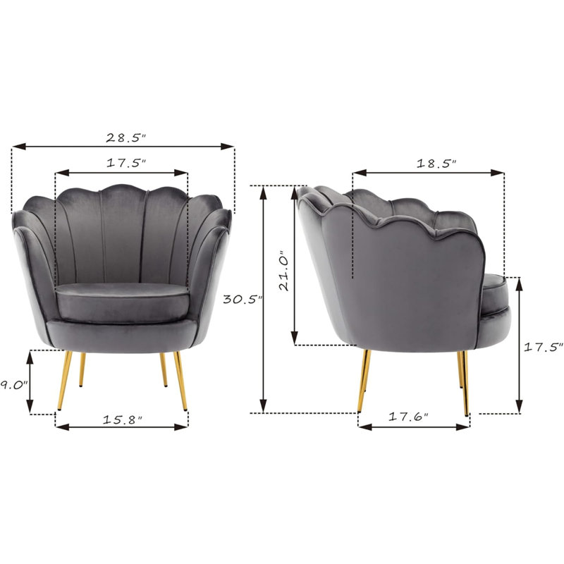 Fauteuil demi-tonneau en velours touffeté, Velours gris