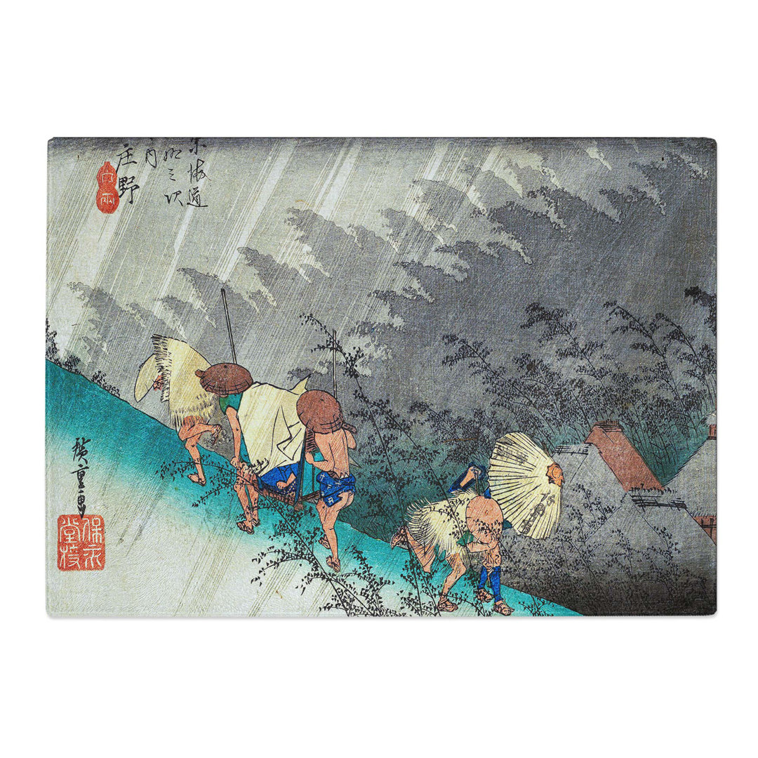 Tempered Glass Rain at Shono by Utagawa Hiroshige Chopping Board