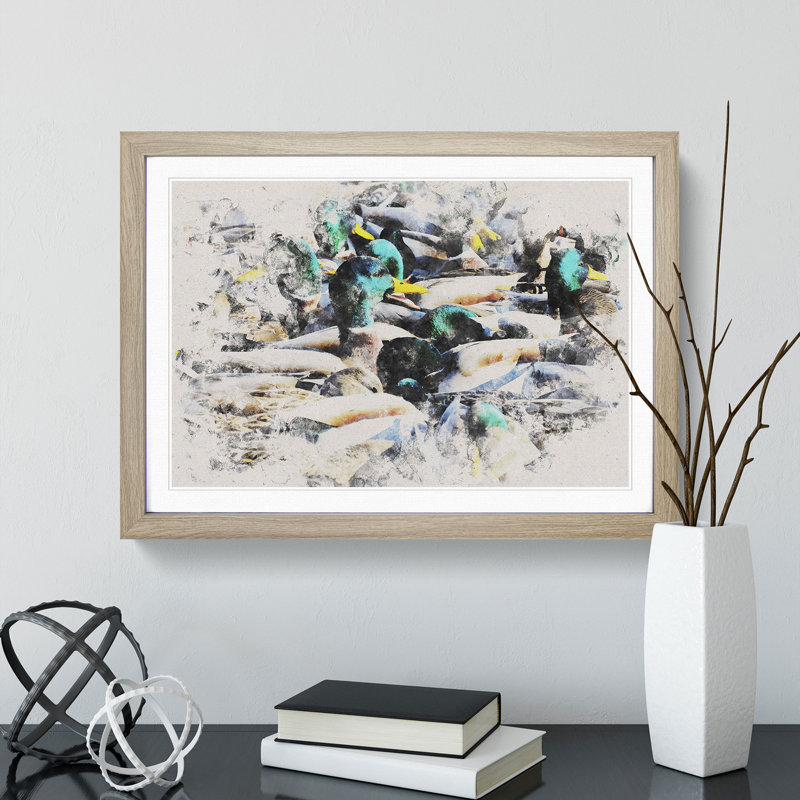 Mallard Ducks - Picture Frame Graphic Art, 48cm H x 65cm W x 2cm D, Oak Framed