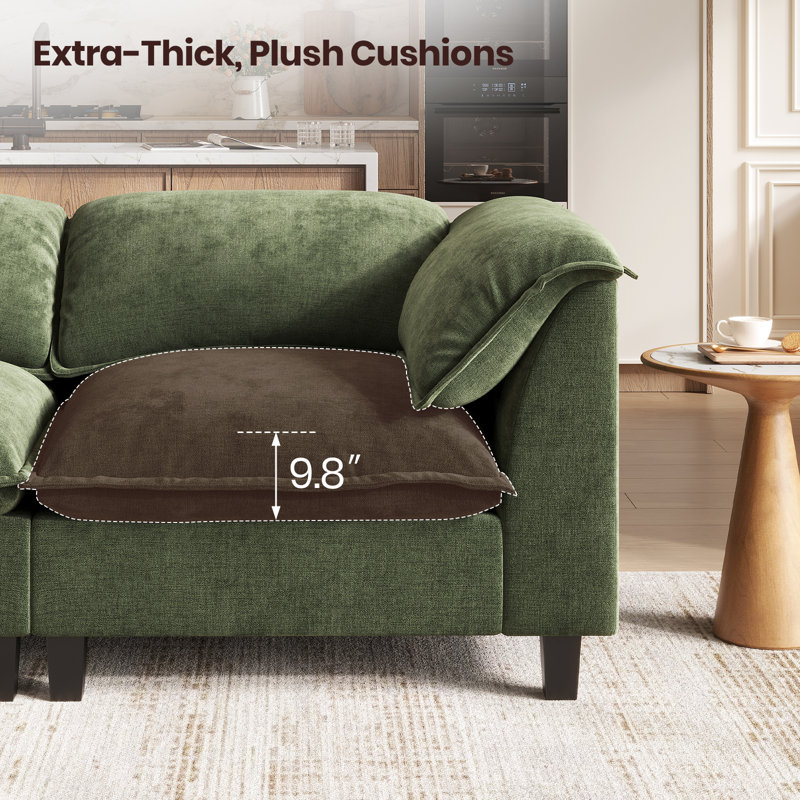  Modular Sectional Sofa With Movable Ottoman, L-shaped Couch With Removable Washable Cushion Covers, 9.8" Extra-thick Cushions, Tool-free Easy Assembly, Padded Armrests For Living Room, Green