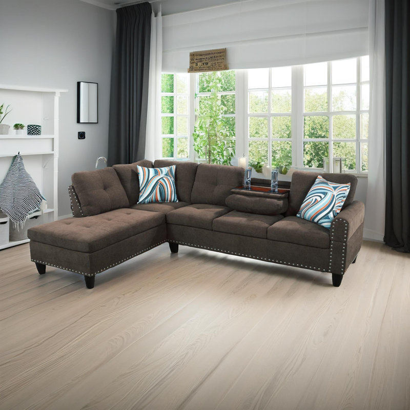 Tinita Upholstered L-Shaped Sectional, Tinita Brown Linen