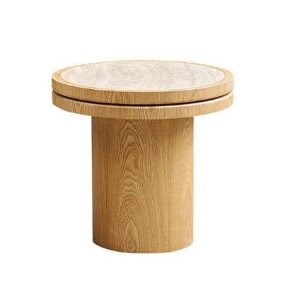 19.5" Round Sintered Stone Side Table – Natural MDF Pedestal Base End Table, No Assembly Required, Modern Accent Table for Living Room, Bedroom, Wabi Sabi Décor