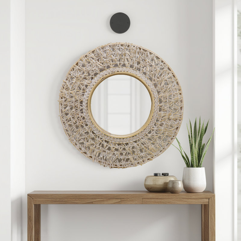 Miroir mural rond en rotin et bambou, 24,5 po x 34,4 po, Ovale