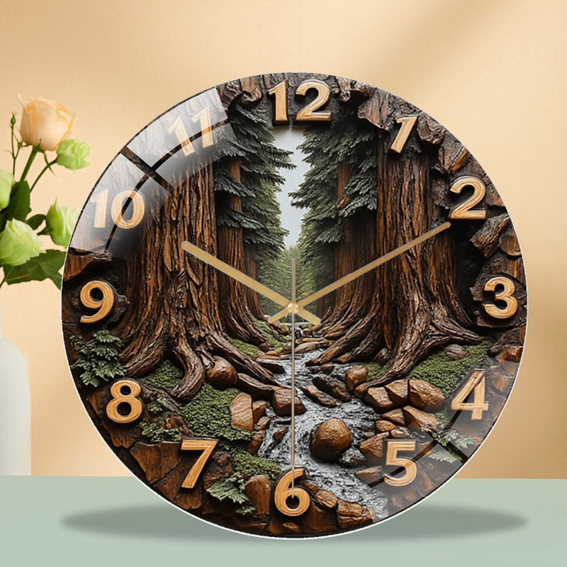 Horloge murale en bois Redwood Forest Stream - horloge murale moderne en verre 12 po