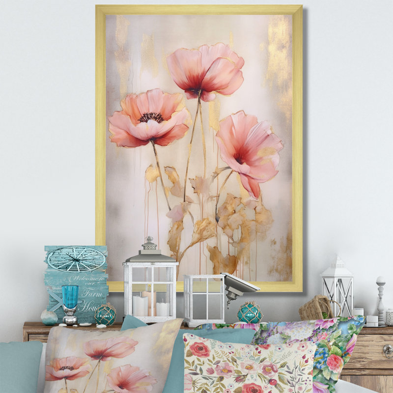 Corail vibrant coquelicots II, Cadre doré à une seule photo, H 32 po x l 16 po x P 1 po