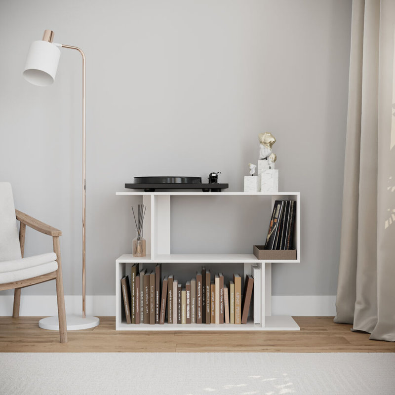 Sulmy Solid Wood Ladder Bookcase, White, (2 Shelves) 80cm H x 80cm W x 29cm D