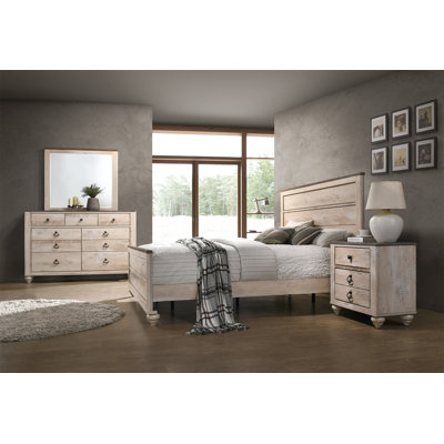 Gionata Contemporary White Wash Finish 4-Piece Bedroom Set- Bed, Dresser, Mirror And Nightstand