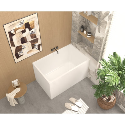 Baignoire autoportante en acrylique de 43 po, forme rectangulaire spacieuse, finition blanc brillant, trop-plein chromé et bonde escamotable certifiée CUPC