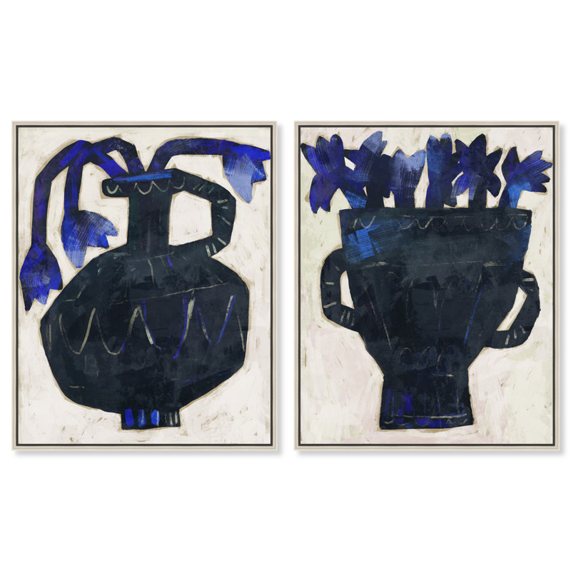 Indigo Vases Set Set by Oliver Gal, 42"H x 34"W, Silver Floater Frame