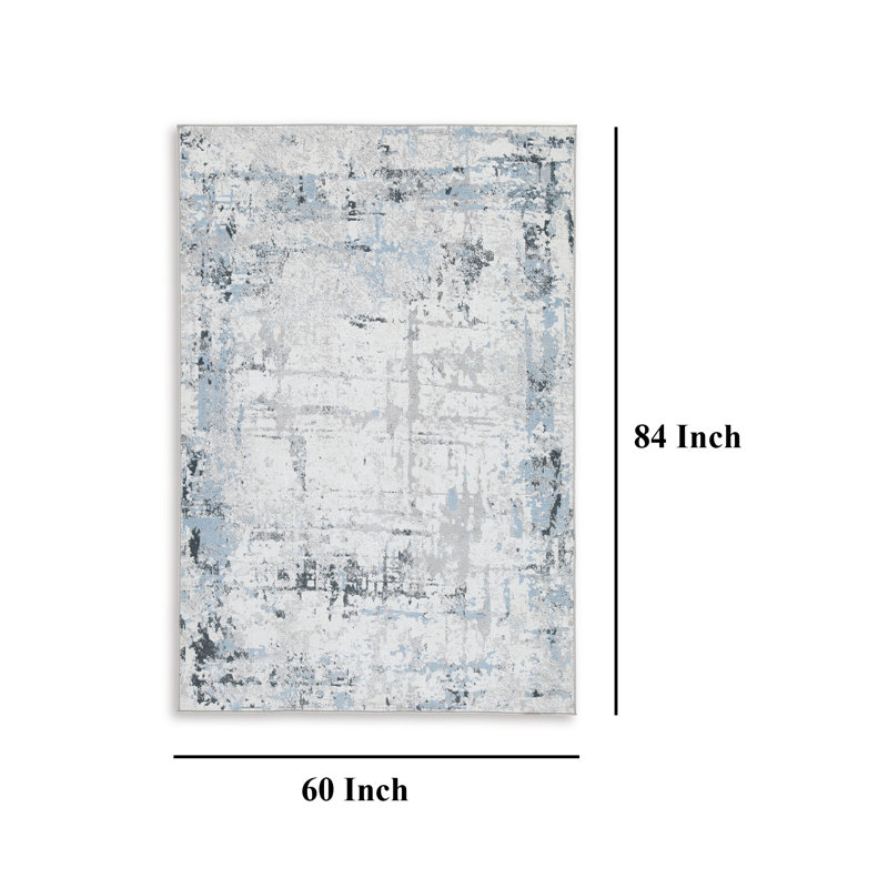Tony Medium Area Rug, Blue White Machine Woven Abstract Pattern, Rectangle 5' x 7'