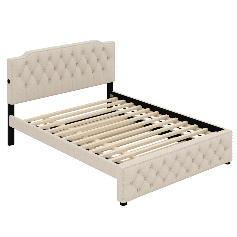 Lit à panneau tapissier Broida, Beige